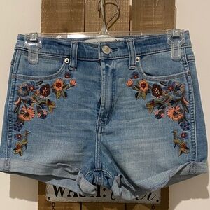 Abercrombie & Fitch Blue Jean Shorts with Floral Embroidery